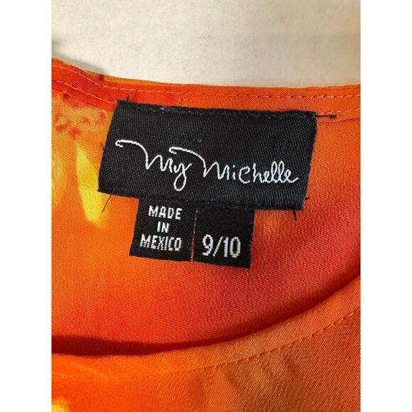 Vintage 90s My Michelle Orange Floral A-Line Dress Size 9/10 Coquette Retro Y2K - Picture 9 of 10